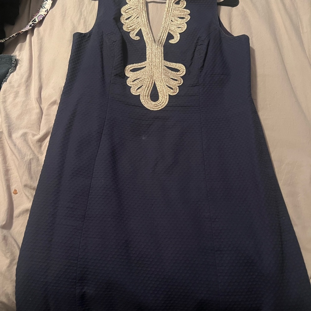 Navy Dress with Gold Embroidery